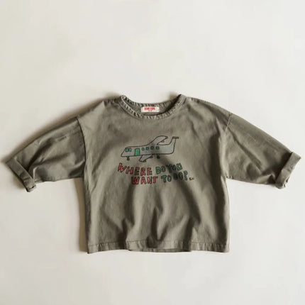 キッズトップス 飛行機プリント長袖Tシャツ - mamahalo shop - 長袖Tシャツ -  べビー服 - 子供服 - 男の子 - 女の子