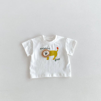 -ベビートップス 半袖Tシャツ ライオン アップリケ 3カラー【mh0005966】 - mamahalo shop - 半袖Tシャツ -  べビー服 - 子供服 - 男の子 - 女の子