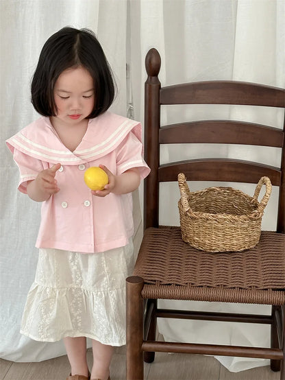 -キッズトップス ネイビーカラー 半袖シャツ ブラウス マリンスタイル 2カラー【mh0005926】 - mamahalo shop - 半袖シャツ・ブラウス -  べビー服 - 子供服 - 男の子 - 女の子