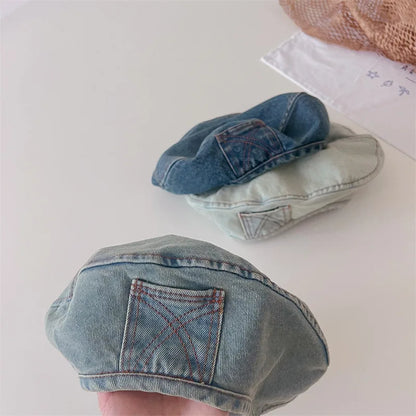 -キッズ帽子 デニム ベレー帽 ハット 3カラー - mamahalo shop - ベビー用帽子 -  べビー服 - 子供服 - 男の子 - 女の子
