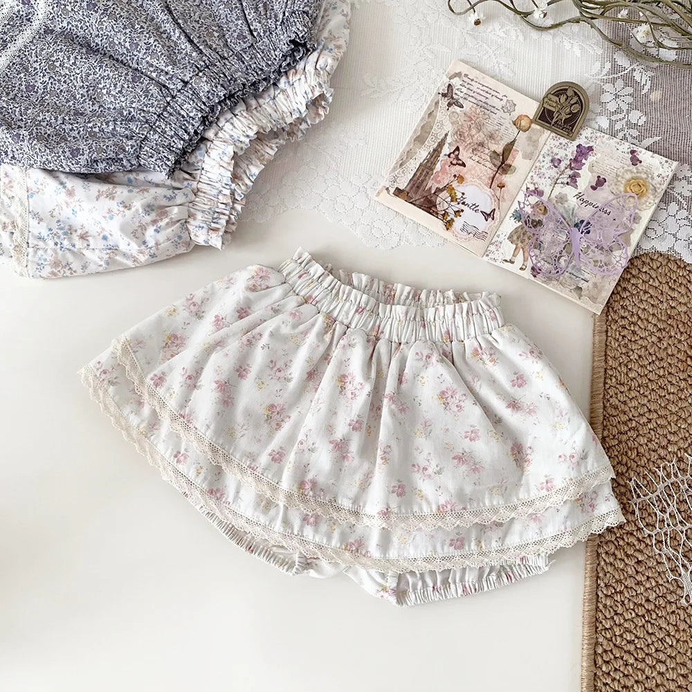 -ベビーキッズパンツ フリルスカートブルマ パンツインスカート フラワー花柄プリント 3カラー - mamahalo shop - ブルマパンツ -  べビー服 - 子供服 - 男の子 - 女の子