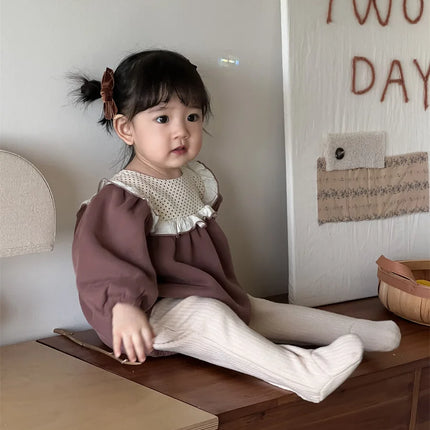 ベビーロンパース ビッグフリルフリース長袖ボディスーツ - mamahalo shop - 長袖ロンパース -  べビー服 - 子供服 - 男の子 - 女の子