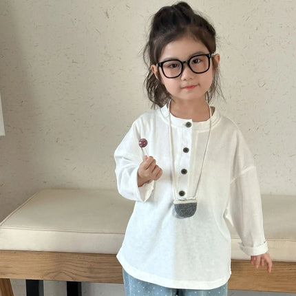 キッズトップス ヘンリーネックシンプル長袖Tシャツ - mamahalo shop - 長袖Tシャツ -  べビー服 - 子供服 - 男の子 - 女の子