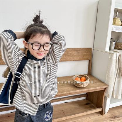 -キッズ ストライプ 長袖 シャツ ブラウス ボーイズ - mamahalo shop - 長袖シャツ・ブラウス -  べビー服 - 子供服 - 男の子 - 女の子