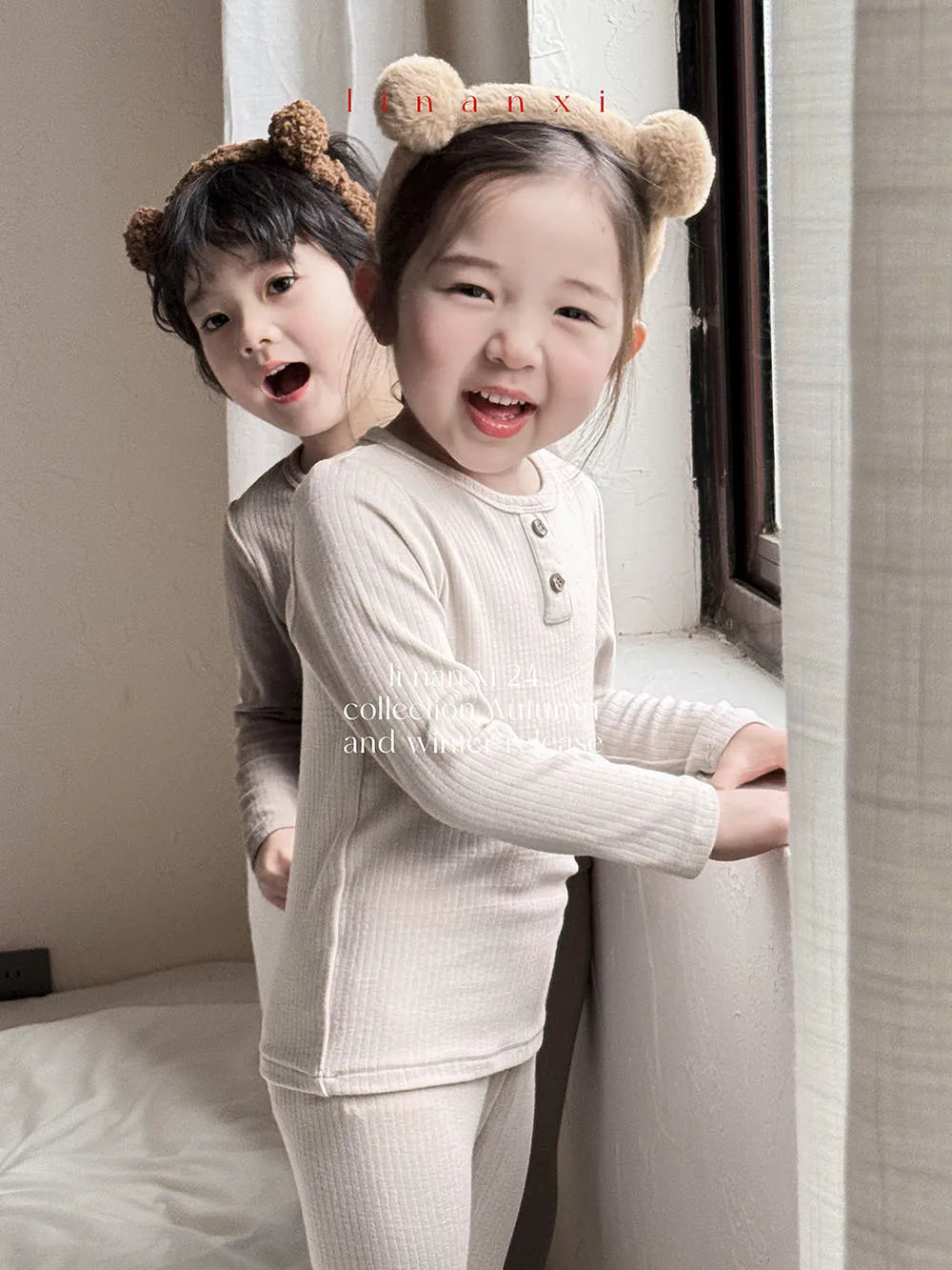 -キッズパジャマセット リブ 長袖ヘンリーネックTシャツ+ロングパンツ シンプルベーシック 5カラー【mh0006360】 - mamahalo shop - 長袖パジャマ -  べビー服 - 子供服 - 男の子 - 女の子