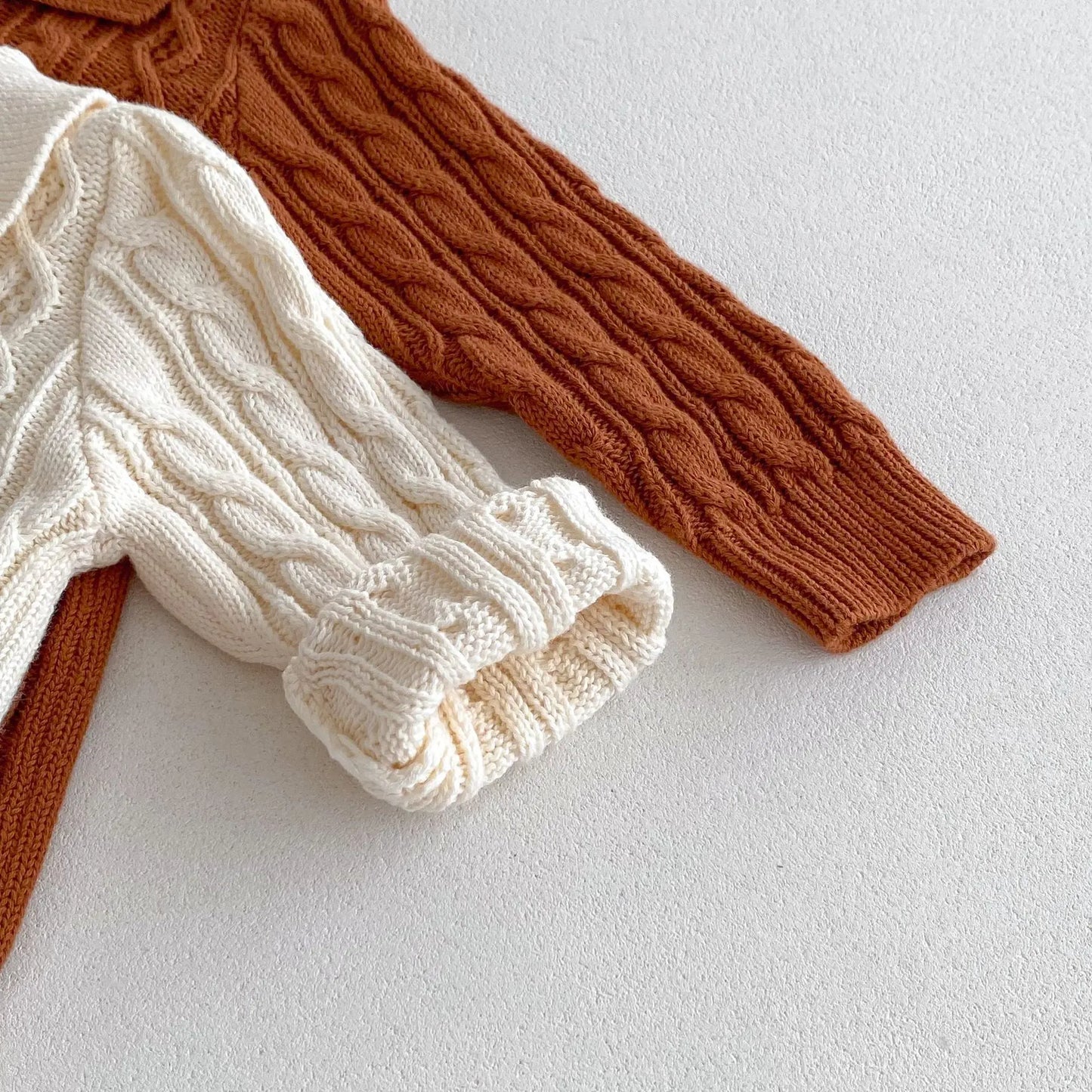 -キッズトップス 襟付ケーブル編みニットロングトップスワンピース 2カラー - mamahalo shop - 長袖ワンピース -  べビー服 - 子供服 - 男の子 - 女の子