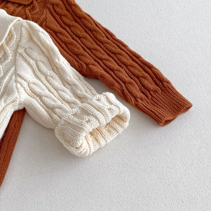 -キッズトップス 襟付ケーブル編みニットロングトップスワンピース 2カラー - mamahalo shop - 長袖ワンピース -  べビー服 - 子供服 - 男の子 - 女の子