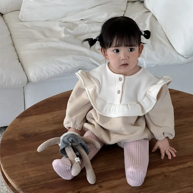 ベビーロンパース ビッグフリルフリース長袖ボディスーツ - mamahalo shop - 長袖ロンパース -  べビー服 - 子供服 - 男の子 - 女の子