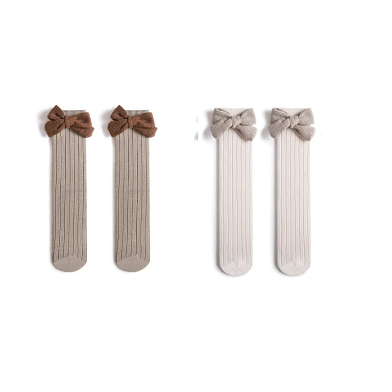 -ベビー キッズ リボン ハイソックス 靴下 2足 セット - mamahalo shop - ベビー用靴下・タイツ -  べビー服 - 子供服 - 男の子 - 女の子