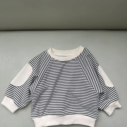 ベビートップス ボーダー肘パッチ長袖Tシャツ - mamahalo shop - 長袖Tシャツ -  べビー服 - 子供服 - 男の子 - 女の子