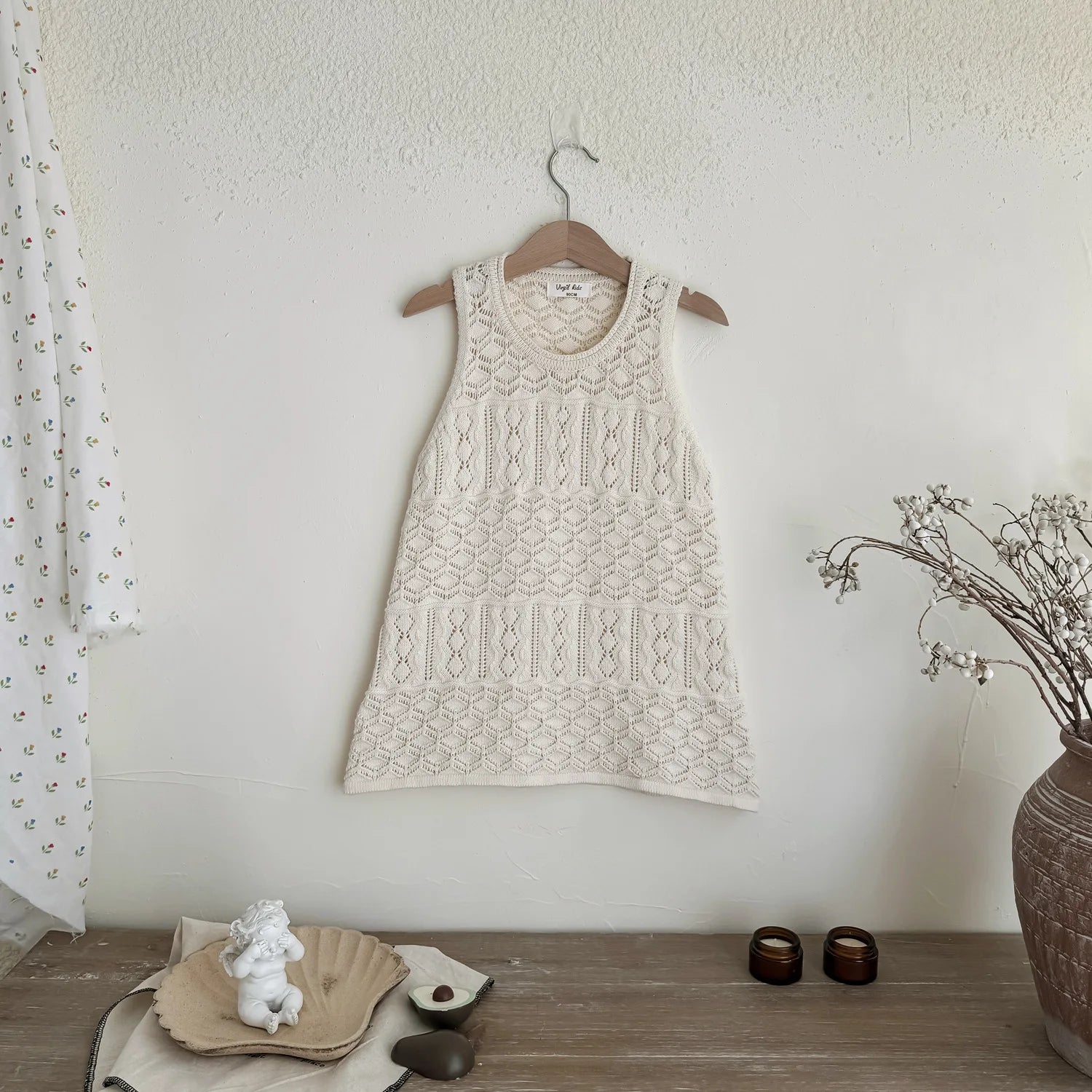 -キッズワンピース レースニット透け感重ね着ノースリーブオーバーワンピース 2カラー - mamahalo shop - ノースリーブワンピース -  べビー服 - 子供服 - 男の子 - 女の子