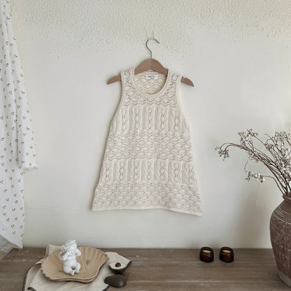 -キッズワンピース レースニット透け感重ね着ノースリーブオーバーワンピース 2カラー - mamahalo shop - ノースリーブワンピース -  べビー服 - 子供服 - 男の子 - 女の子