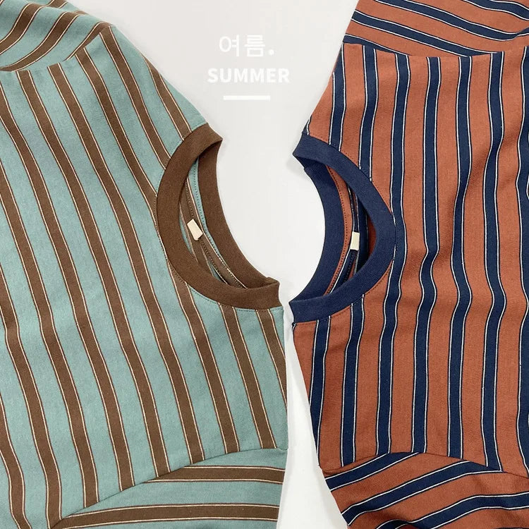 -キッズトップス レトロボーダー 半袖Tシャツ 2カラー - mamahalo shop - 半袖Tシャツ -  べビー服 - 子供服 - 男の子 - 女の子