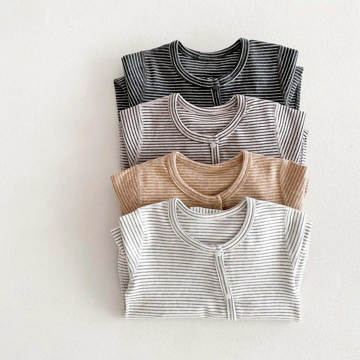 -ベビーロンパース 長袖ボディスーツ ボーダー柄 新生児 肌着 4カラー - mamahalo shop - 長袖ロンパース -  べビー服 - 子供服 - 男の子 - 女の子