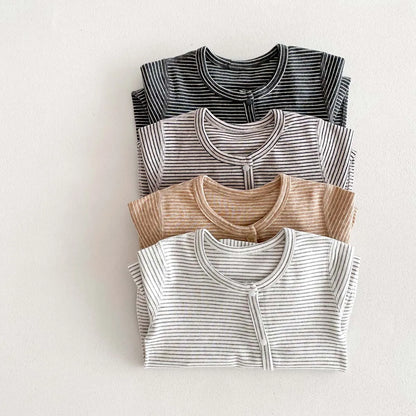 -ベビーロンパース 長袖ボディスーツ ボーダー柄 新生児 肌着 4カラー - mamahalo shop - 長袖ロンパース -  べビー服 - 子供服 - 男の子 - 女の子