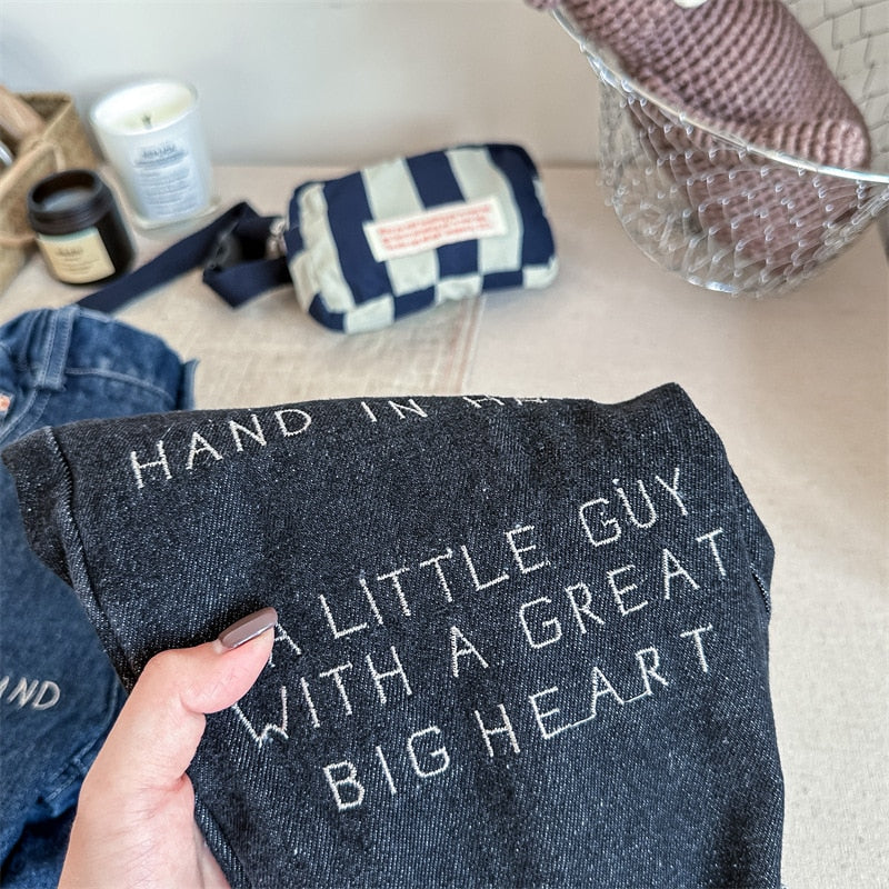 -キッズ デニム レターロゴ 象 刺繍 ルーズ パンツ ジーンズ ジーパン ボーイズ - mamahalo shop - デニムパンツ -  べビー服 - 子供服 - 男の子 - 女の子