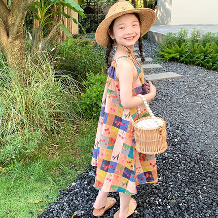 ☺︎ キッズワンピース カラフルチェック キャミソール ルーズワンピース - mamahalo shop - ノースリーブワンピース -  べビー服 - 子供服 - 男の子 - 女の子