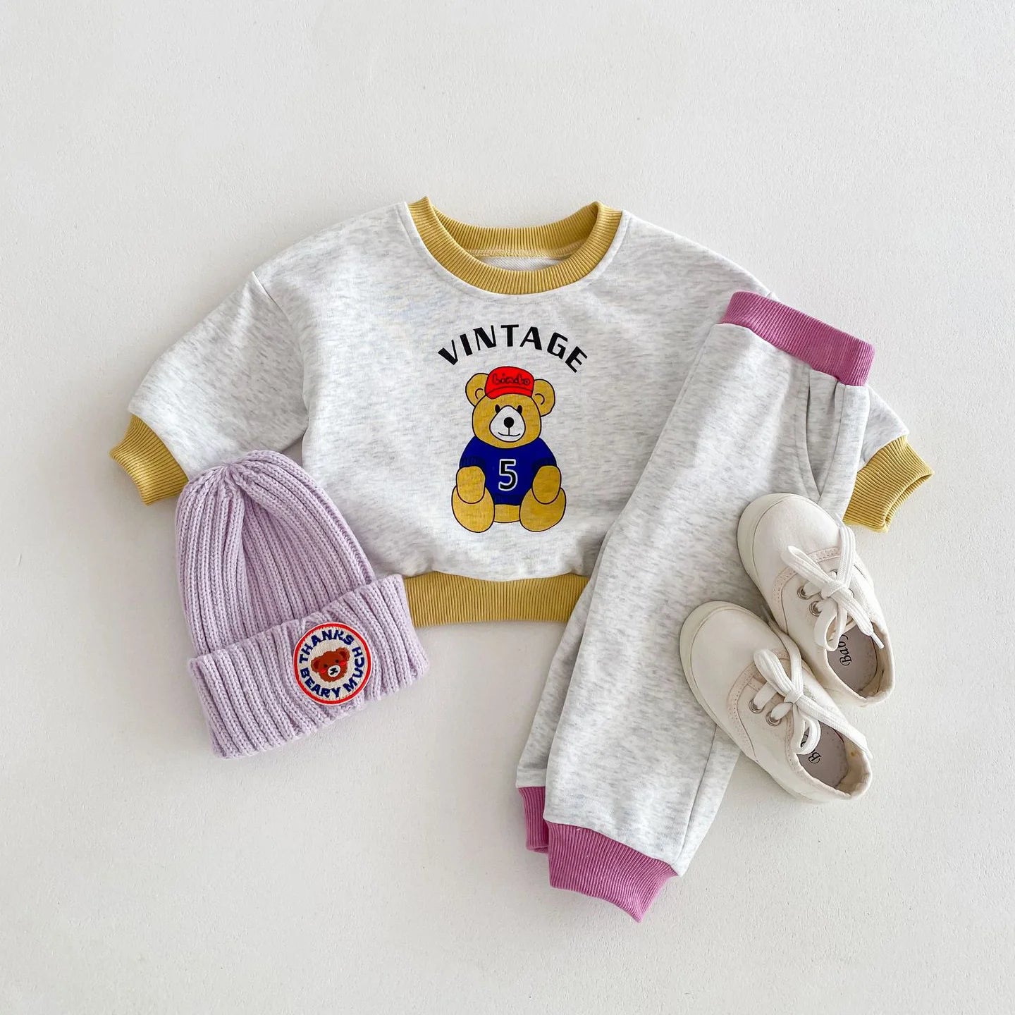 -ベビーキッズセットアップ 2点セット スウェットシャツ スウェットパンツ ベアくまプリント カラフル - mamahalo shop - 長袖セットアップ -  べビー服 - 子供服 - 男の子 - 女の子