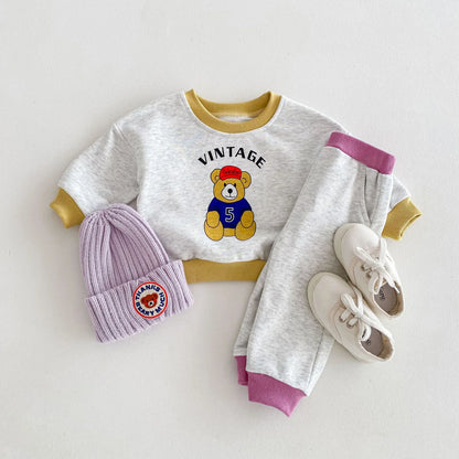 -ベビーキッズセットアップ 2点セット スウェットシャツ スウェットパンツ ベアくまプリント カラフル - mamahalo shop - 長袖セットアップ -  べビー服 - 子供服 - 男の子 - 女の子