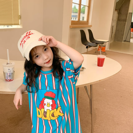 キッズ あひる ダック ストライプ ノースリーブ Tシャツ タンクトップ ノースリーブ ワンピース リンク 兄弟 姉妹 お揃い コーデ 6733 - mamahalo shop - ノースリーブワンピース - ベビー服 - 子供服 - 男の子 - 女の子