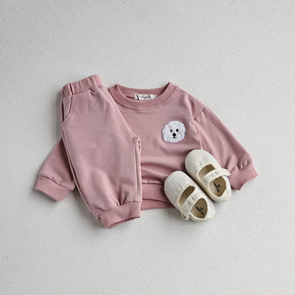 -ベビー キッズ セットアップ アニマル ワッペン スウェットシャツ パンツ 3カラー ユニセックス - mamahalo shop - 長袖セットアップ -  べビー服 - 子供服 - 男の子 - 女の子