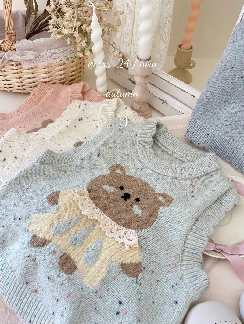 -キッズベスト ベアくまレースニットベストトップス 3カラー【mh0006917】 - mamahalo shop - ベスト -  べビー服 - 子供服 - 男の子 - 女の子
