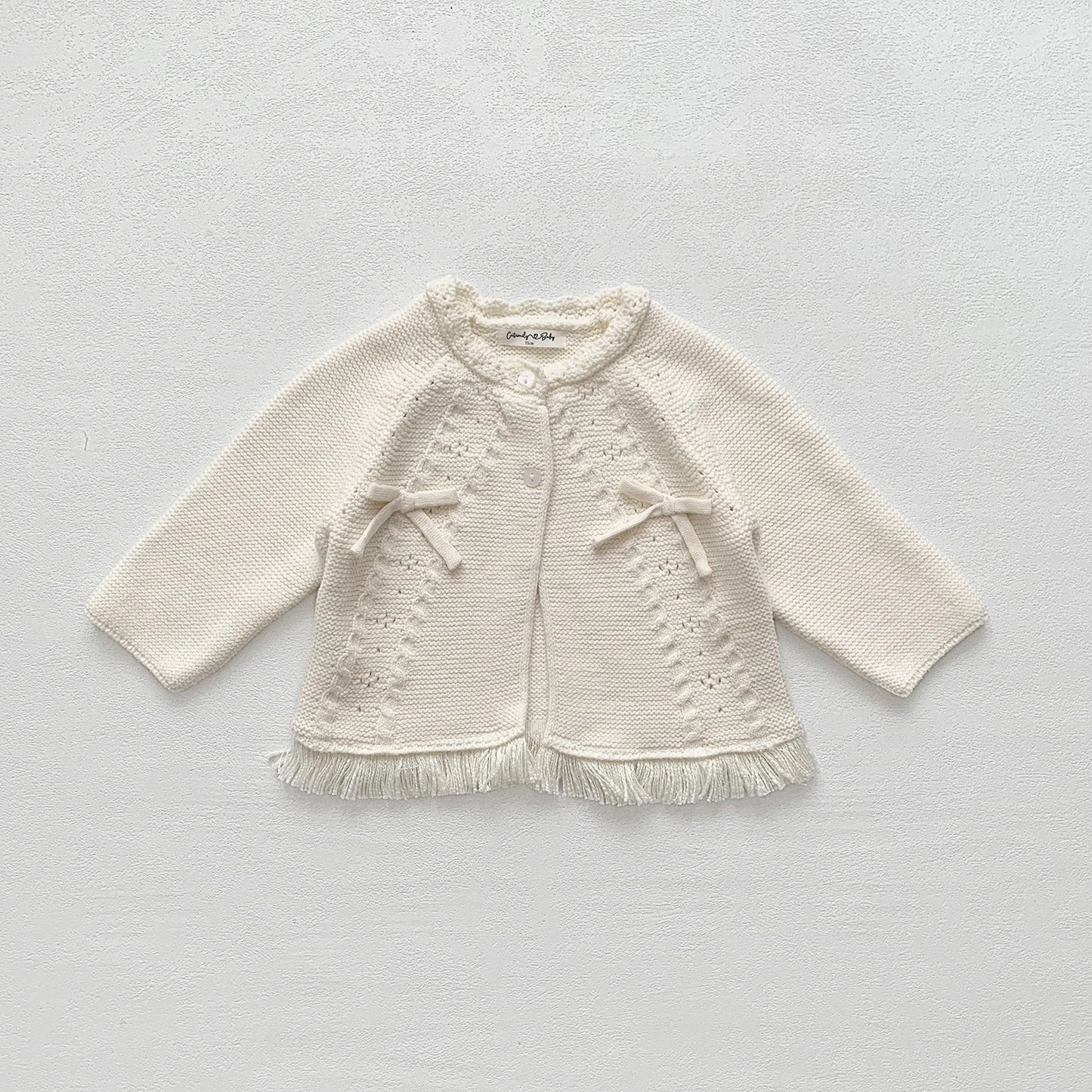 -ベビーキッズカーディガン ニットフリンジリボンボレロカーディガン 2カラー - mamahalo shop - カーディガン・パーカー -  べビー服 - 子供服 - 男の子 - 女の子