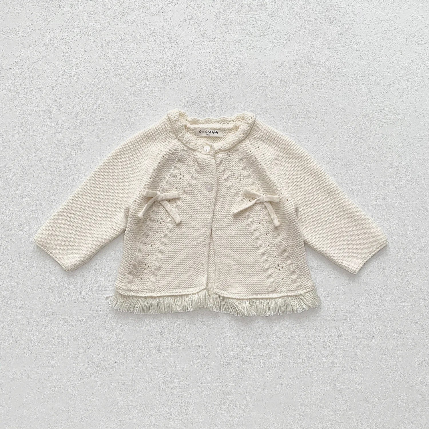 -ベビーキッズカーディガン ニットフリンジリボンボレロカーディガン 2カラー - mamahalo shop - カーディガン・パーカー -  べビー服 - 子供服 - 男の子 - 女の子