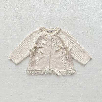-ベビーキッズカーディガン ニットフリンジリボンボレロカーディガン 2カラー - mamahalo shop - カーディガン・パーカー -  べビー服 - 子供服 - 男の子 - 女の子