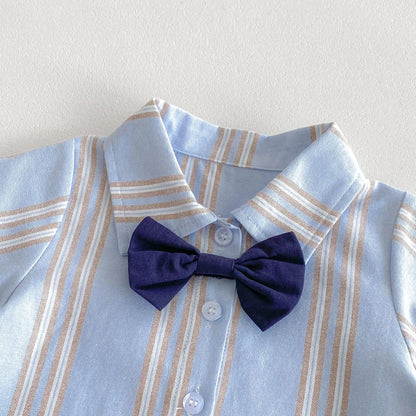 -ベビーセットアップ 2点セット 半袖蝶ネクタイシャツ+サスペンダーショートパンツ お出かけ 2カラー【mh0005370】 - mamahalo shop - 半袖セットアップ -  べビー服 - 子供服 - 男の子 - 女の子