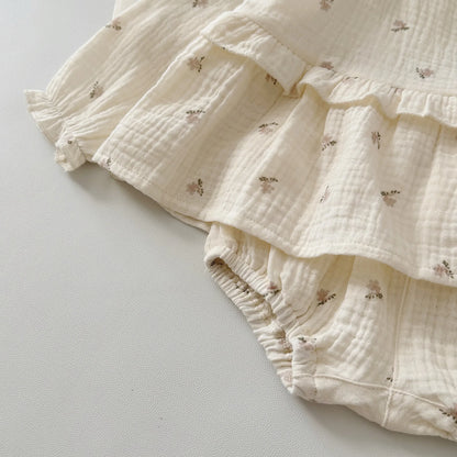 -ベビーセットアップ 2点セット 長袖ペプラムチュニックブラウス+ブルマパンツ フラワー小花柄プリント - mamahalo shop - 長袖セットアップ -  べビー服 - 子供服 - 男の子 - 女の子