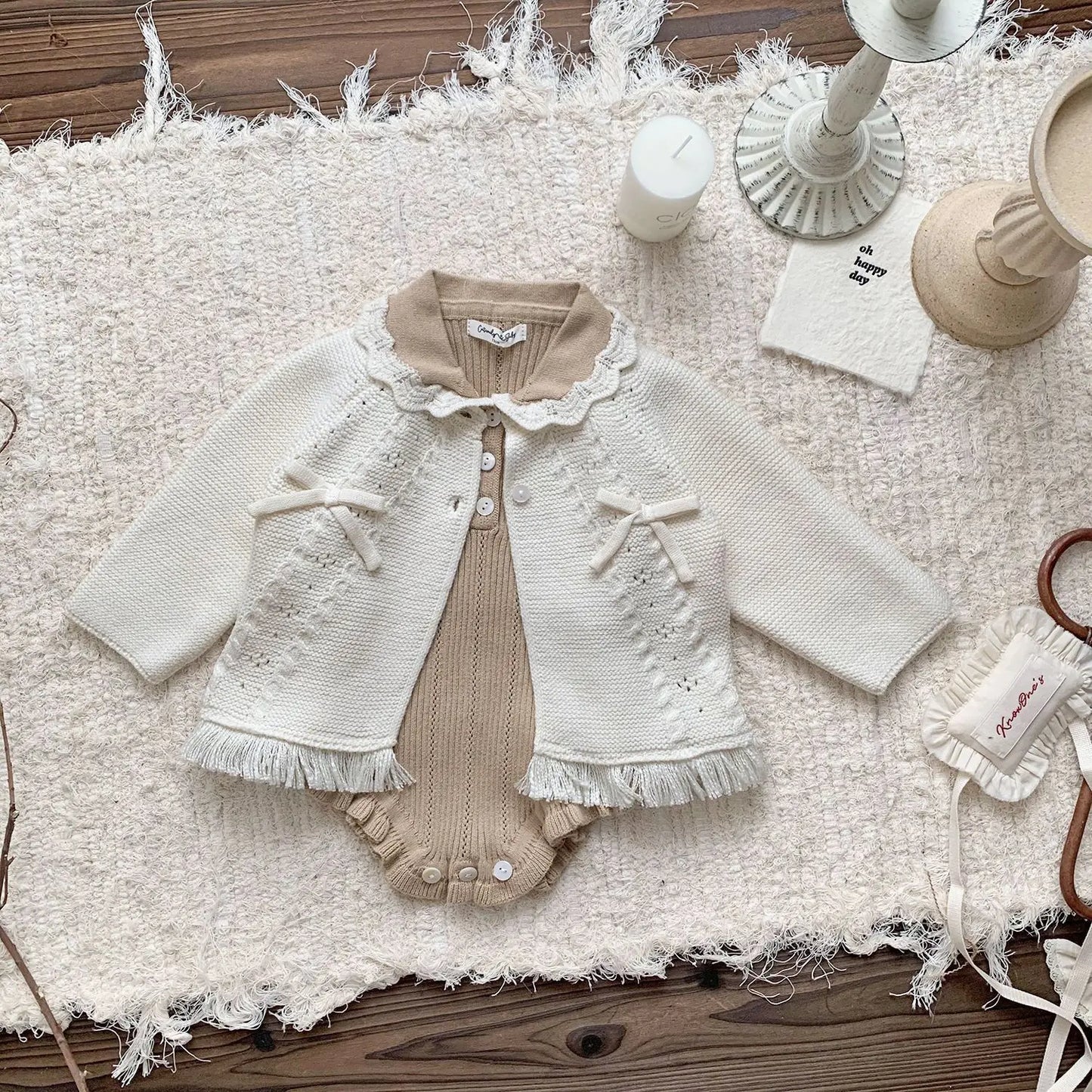 -ベビーキッズカーディガン ニットフリンジリボンボレロカーディガン 2カラー - mamahalo shop - カーディガン・パーカー -  べビー服 - 子供服 - 男の子 - 女の子