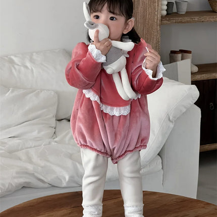 ベビーロンパース レースフリルフリース長袖ボディスーツ - mamahalo shop - 長袖ロンパース -  べビー服 - 子供服 - 男の子 - 女の子