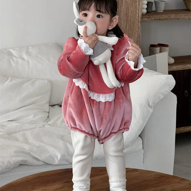 ベビーロンパース レースフリルフリース長袖ボディスーツ - mamahalo shop - 長袖ロンパース -  べビー服 - 子供服 - 男の子 - 女の子