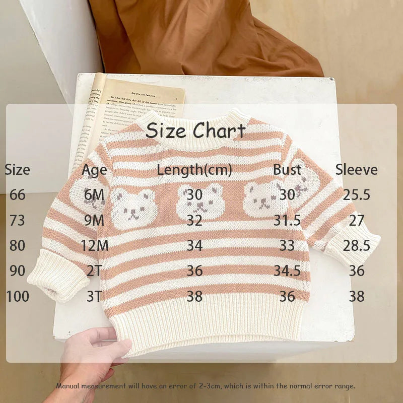 -ベビートップス ボトムス ボーダーニットセーター ニットレギンスパンツ ベアくま - mamahalo shop - ニット・セーター -  べビー服 - 子供服 - 男の子 - 女の子