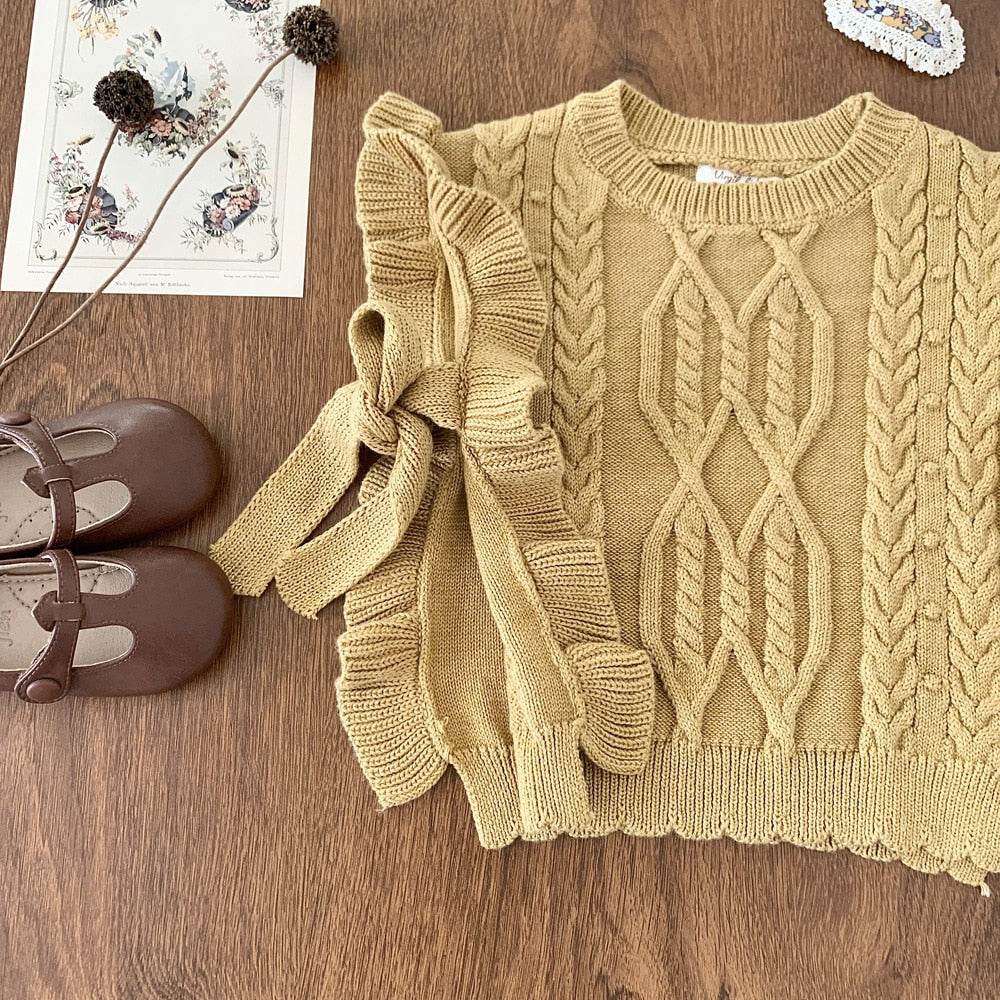 -キッズ ニット フリル ベスト ショール ケープ ビブベスト ガールズ - mamahalo shop - ベスト -  べビー服 - 子供服 - 男の子 - 女の子