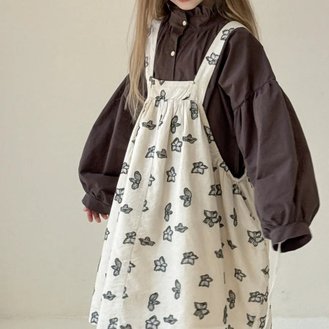 キッズワンピース シックフラワープリントノースリーブサスペンダーワンピース - mamahalo shop - ノースリーブワンピース -  べビー服 - 子供服 - 男の子 - 女の子