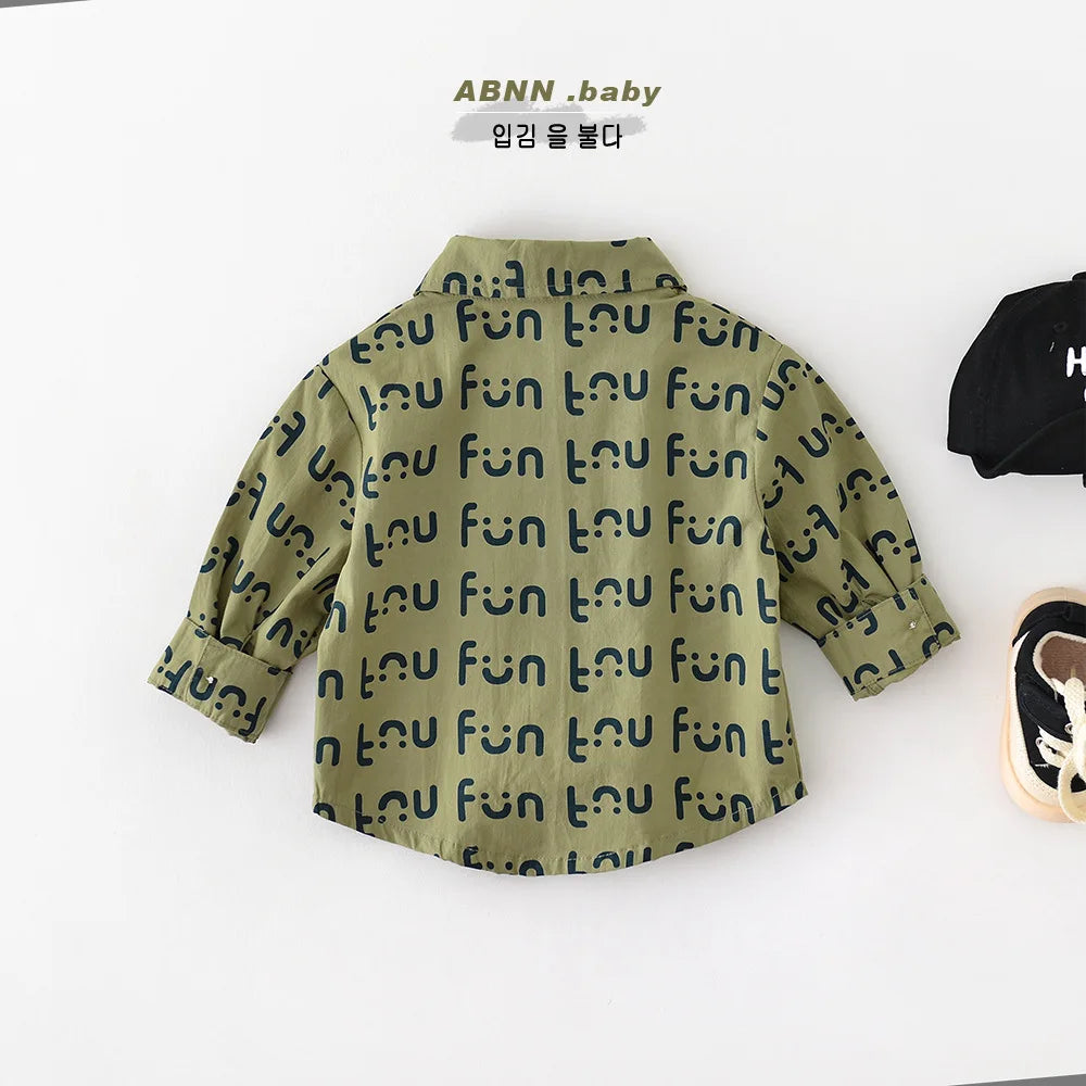 -ベビートップス プリントロゴ長袖シャツ グリーン - mamahalo shop - 長袖シャツ・ブラウス -  べビー服 - 子供服 - 男の子 - 女の子