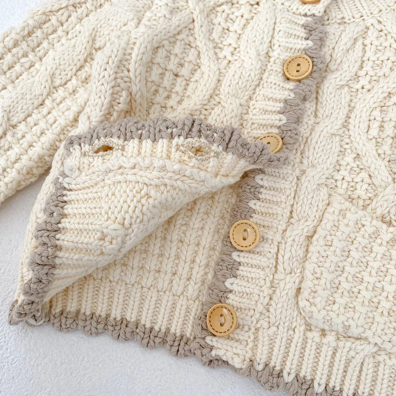 -ベビーカーディガン ケーブル編みざっくりニットジャケット ベージュ【mh0006996】 - mamahalo shop - カーディガン・パーカー -  べビー服 - 子供服 - 男の子 - 女の子