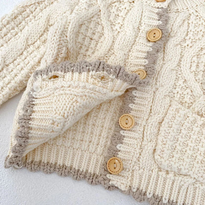 -ベビーカーディガン ケーブル編みざっくりニットジャケット ベージュ【mh0006996】 - mamahalo shop - カーディガン・パーカー -  べビー服 - 子供服 - 男の子 - 女の子