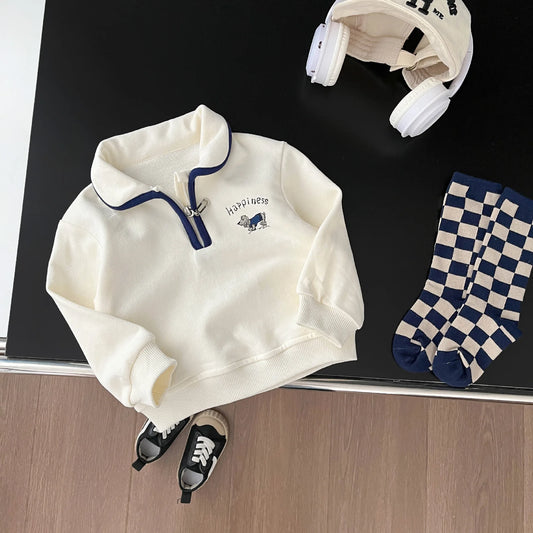 -ベビーキッズトップス ハーフジップ スウェットシャツ 犬ドッグワンポイント【mh0004348】 - mamahalo shop - 長袖Tシャツ -  べビー服 - 子供服 - 男の子 - 女の子