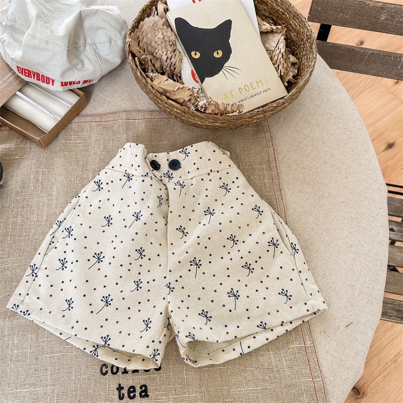 -キッズ 水玉 ドット ルーズ ショートパンツ ベージュ グレーパープル ガールズ - mamahalo shop - ハーフパンツ・ショートパンツ -  べビー服 - 子供服 - 男の子 - 女の子