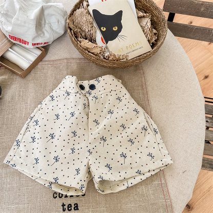 -キッズ 水玉 ドット ルーズ ショートパンツ ベージュ グレーパープル ガールズ - mamahalo shop - ハーフパンツ・ショートパンツ -  べビー服 - 子供服 - 男の子 - 女の子