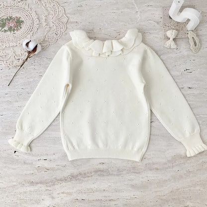 -キッズ 長袖カットソー ニット ダブルフリルカラー セーター トップス 4カラー ガールズ 女の子 子供服 - mamahalo shop - ニット・セーター -  べビー服 - 子供服 - 男の子 - 女の子