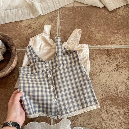 -キッズトップス キャミソールリボンブラウス チェック 2カラー - mamahalo shop - タンクトップ・キャミソール・ノースリーブトップス -  べビー服 - 子供服 - 男の子 - 女の子