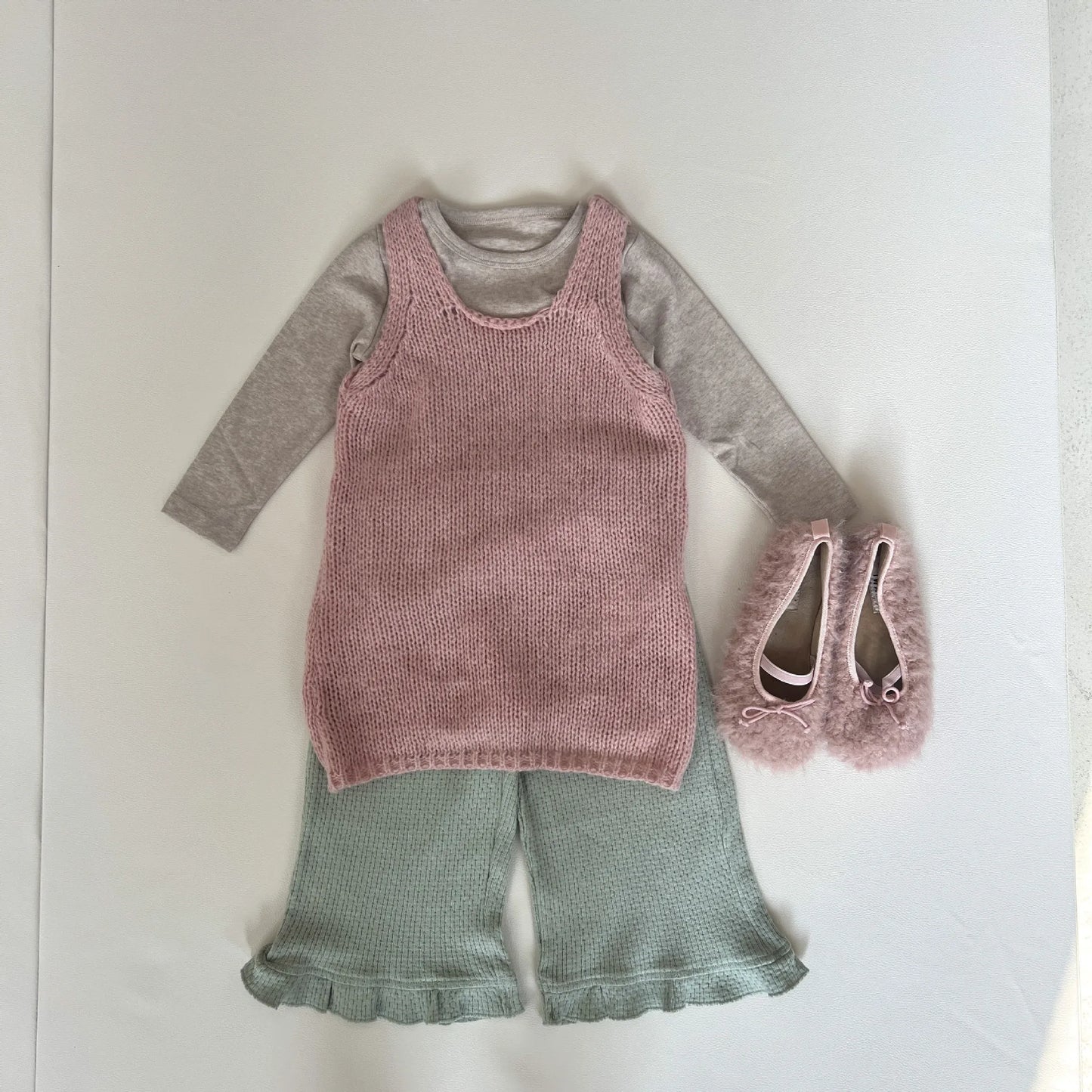 -キッズトップス パンツ ニットノースリーブベスト プリント長袖 Tシャツ ワイドレッグパンツ - mamahalo shop - ロングパンツ・スウェットパンツ -  べビー服 - 子供服 - 男の子 - 女の子