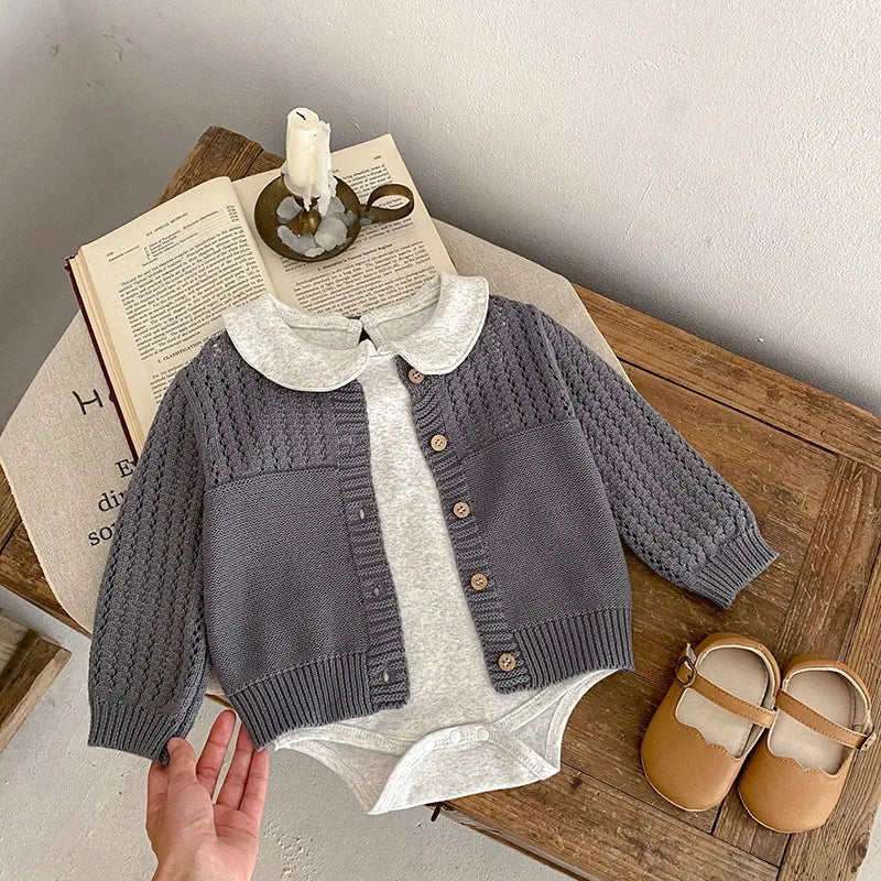 -ベビーカーディガン ニットセータートップス カーキ/グレー/2カラー - mamahalo shop - カーディガン・パーカー -  べビー服 - 子供服 - 男の子 - 女の子