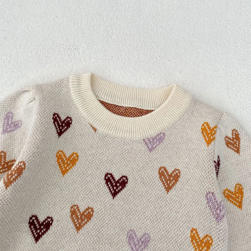 -ベビートップス カラフルハートニットセーター ベージュ【mh0007002】 - mamahalo shop - ニット・セーター -  べビー服 - 子供服 - 男の子 - 女の子