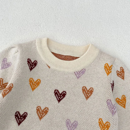-ベビートップス カラフルハートニットセーター ベージュ【mh0007002】 - mamahalo shop - ニット・セーター -  べビー服 - 子供服 - 男の子 - 女の子