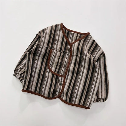 -キッズ ショートジャケット コート ストライプ ブラウン ボーイズ 男の子 子供服 - mamahalo shop - ショートコート・ジャケット・ジャンパー -  べビー服 - 子供服 - 男の子 - 女の子